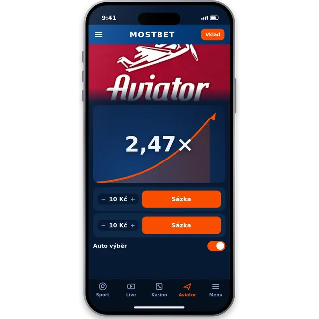 Crash hra Aviator v aplikaci Mostbet na telefonu
