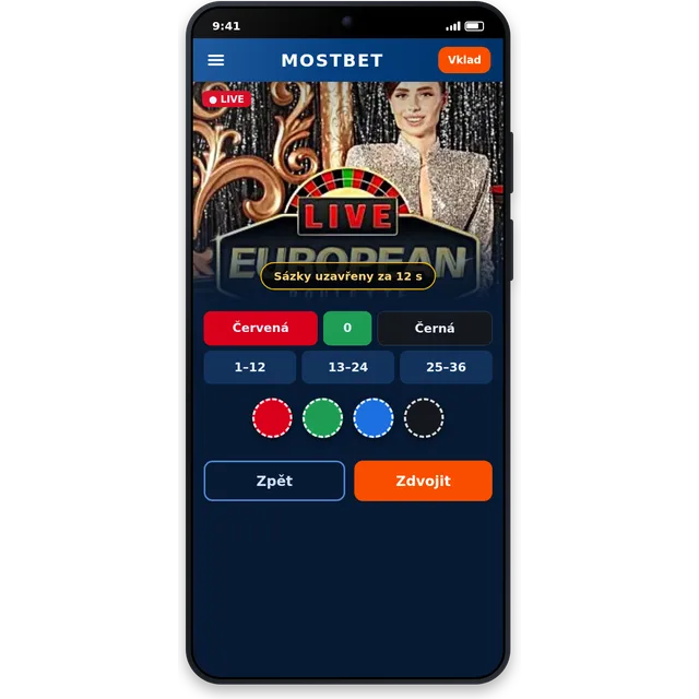 Živá ruleta s krupiérem v mobilní aplikaci Mostbet